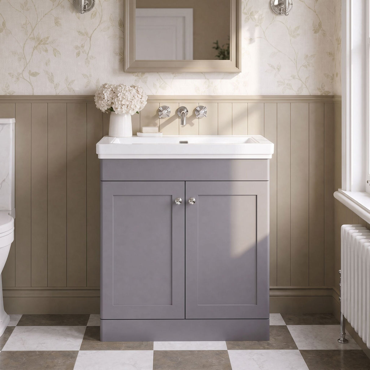[BFCL226H] Swynnerton Traditional 2 Door Floor Standing Vanity Unit with 0 Tap Hole Traditional Fireclay Basin, Choice of Size and Colour - Silo