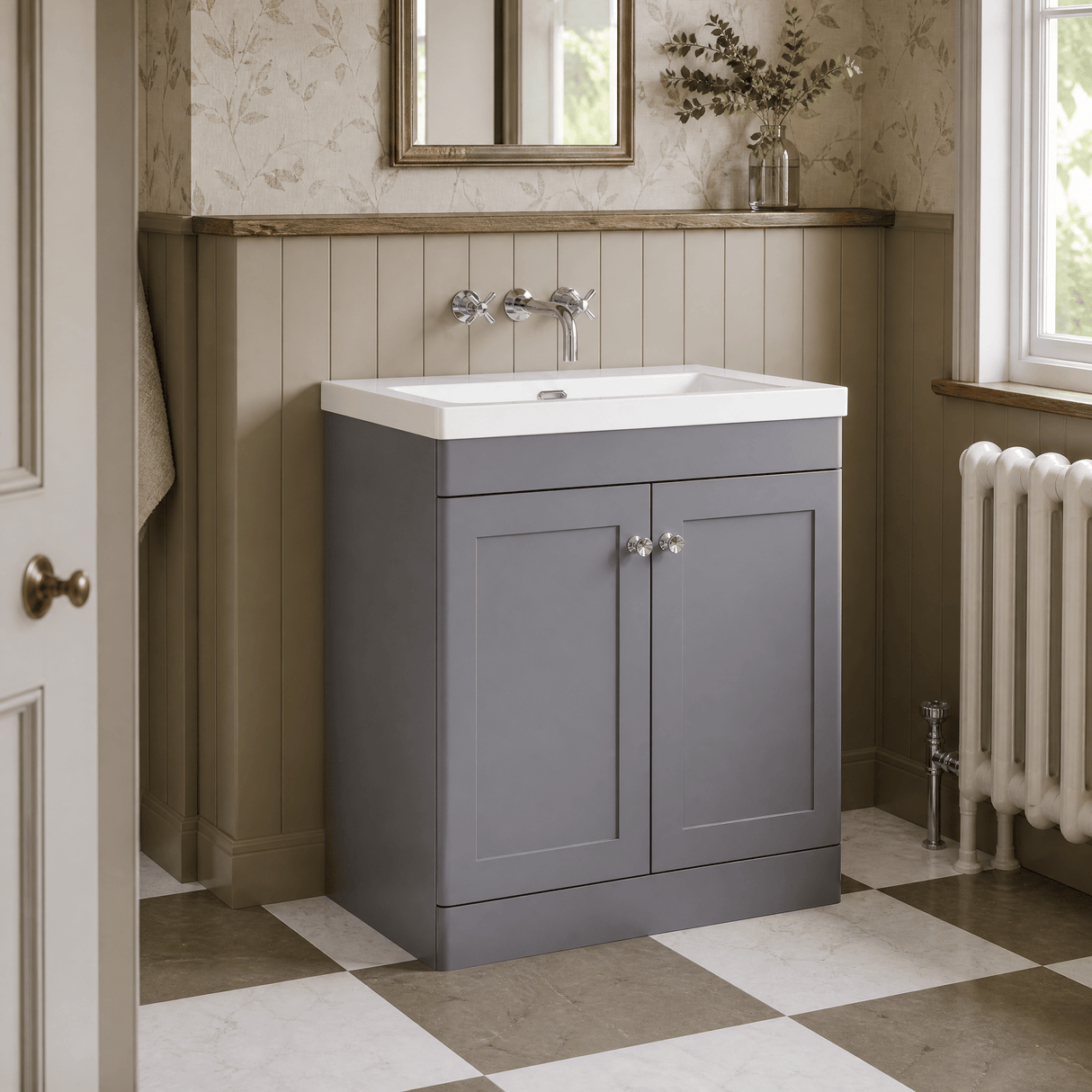 [BFCL226K] Swynnerton Traditional 2 Door Floor Standing Vanity Basin Unit with 0 Tap Hole Modern Fireclay Basin, Choice of Size and Colour