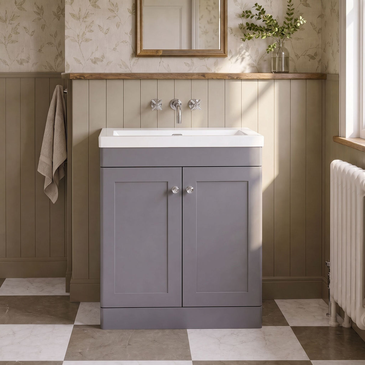 [BFCL226K] Swynnerton Traditional 2 Door Floor Standing Vanity Basin Unit with 0 Tap Hole Modern Fireclay Basin, Choice of Size and Colour - Silo