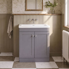 [BFCL226K] Swynnerton Traditional 2 Door Floor Standing Vanity Basin Unit with 0 Tap Hole Modern Fireclay Basin, Choice of Size and Colour - Silo