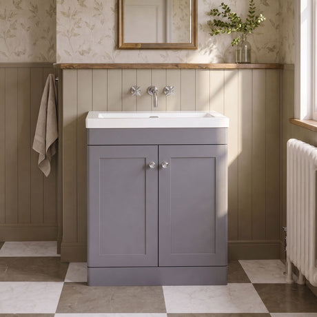 [BFCL226K] Swynnerton Traditional 2 Door Floor Standing Vanity Basin Unit with 0 Tap Hole Modern Fireclay Basin, Choice of Size and Colour - Silo