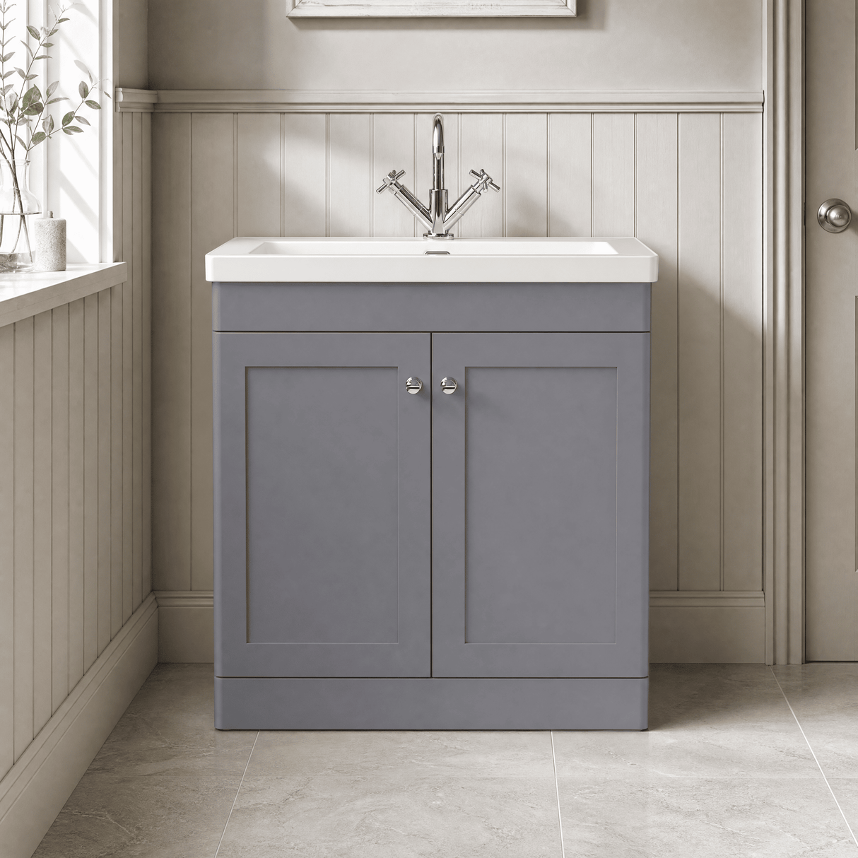 [BFCL226L] Swynnerton Traditional 2 Door Floor Standing Vanity Basin Unit with 1 Tap Hole Modern Fireclay Basin, Choice of Size and Colour