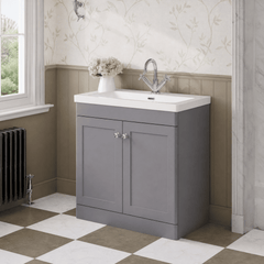 [BFCL226L] Swynnerton Traditional 2 Door Floor Standing Vanity Basin Unit with 1 Tap Hole Modern Fireclay Basin, Choice of Size and Colour