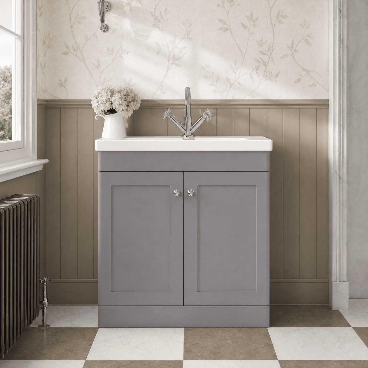 [BFCL226L] Swynnerton Traditional 2 Door Floor Standing Vanity Basin Unit with 1 Tap Hole Modern Fireclay Basin, Choice of Size and Colour - Silo