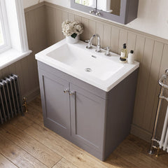 [BFCL226M] Swynnerton Traditional 2 Door Floor Standing Vanity Basin Unit with 3 Tap Hole Modern Fireclay Basin, Choice of Size and Colour