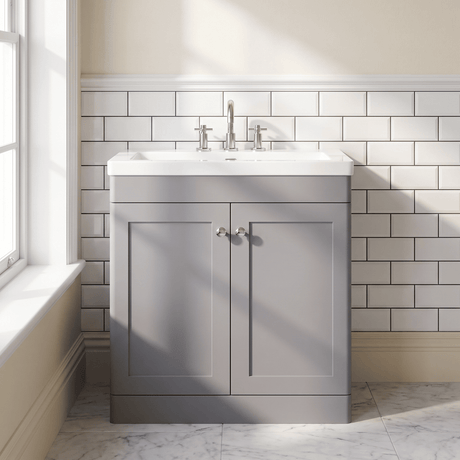 [BFCL226M] Swynnerton Traditional 2 Door Floor Standing Vanity Basin Unit with 3 Tap Hole Modern Fireclay Basin, Choice of Size and Colour - Silo