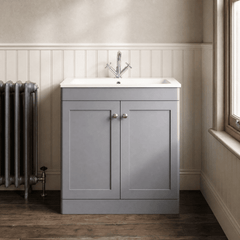 [BFCL226P] Swynnerton Traditional 2 Door Floor Standing Vanity Basin Unit with 1 Tap Hole Stone Basin, Choice of Size and Colour