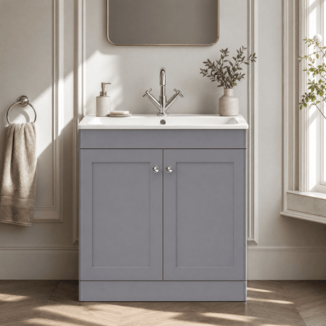 [BFCL226P] Swynnerton Traditional 2 Door Floor Standing Vanity Basin Unit with 1 Tap Hole Stone Basin, Choice of Size and Colour - Silo