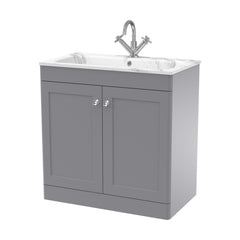 [BFCL226Q] Swynnerton Traditional 2 Door Floor Standing Vanity Basin Unit with 1 Tap Hole Marble Effect Stone Basin, Choice of Size and Colour - Cutout