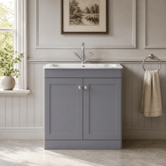 [BFCL226Q] Swynnerton Traditional 2 Door Floor Standing Vanity Basin Unit with 1 Tap Hole Marble Effect Stone Basin, Choice of Size and Colour - Silo