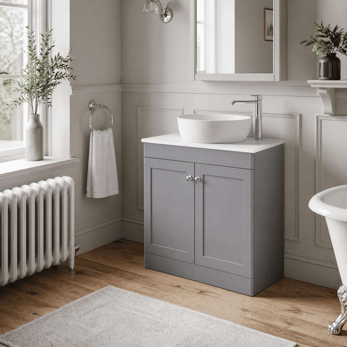 [BFCL226WMT] Swynnerton Traditional 2 Door Floor Standing Vanity Unit with White Marble Worktop, Choice of Size and Colour