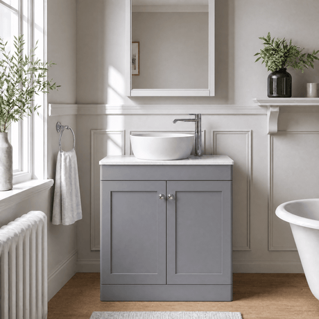 [BFCL226WMT] Swynnerton Traditional 2 Door Floor Standing Vanity Unit with White Marble Worktop, Choice of Size and Colour - Silo