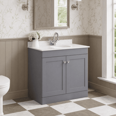 [BFCL226WR1] Swynnerton Traditional 2 Door Floor Standing Vanity Basin Unit with 1 Tap Hole White Marble Worktop and Basin, Choice of Size and Colour