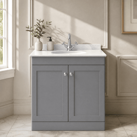 [BFCL226WR1] Swynnerton Traditional 2 Door Floor Standing Vanity Basin Unit with 1 Tap Hole White Marble Worktop and Basin, Choice of Size and Colour - Silo