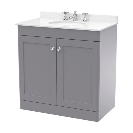 [BFCL226WR3] Swynnerton Traditional 2 Door Floor Standing Vanity Unit with Marble Basin, Satin Grey, 800mm - Cutout