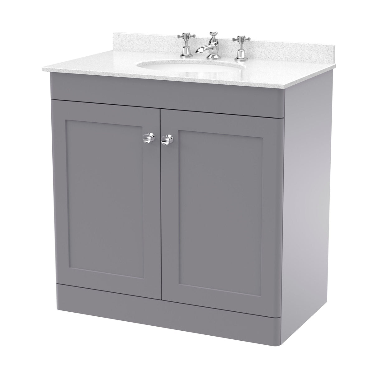 [BFCL226WR3] Swynnerton Traditional 2 Door Floor Standing Vanity Basin Unit with 3 Tap Hole White Marble Worktop and Basin, Choice of Size and Colour - Cutout