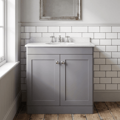 [BFCL226WR3] Swynnerton Traditional 2 Door Floor Standing Vanity Basin Unit with 3 Tap Hole White Marble Worktop and Basin, Choice of Size and Colour
