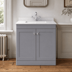 [BFCL226WS1] Swynnerton Traditional 2 Door Floor Standing Vanity Basin Unit with 1 Tap Hole White Marble Worktop and Square Basin, Choice of Size and Colour