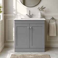 [BFCL226WS1] Swynnerton Traditional 2 Door Floor Standing Vanity Basin Unit with 1 Tap Hole White Marble Worktop and Square Basin, Choice of Size and Colour - Silo