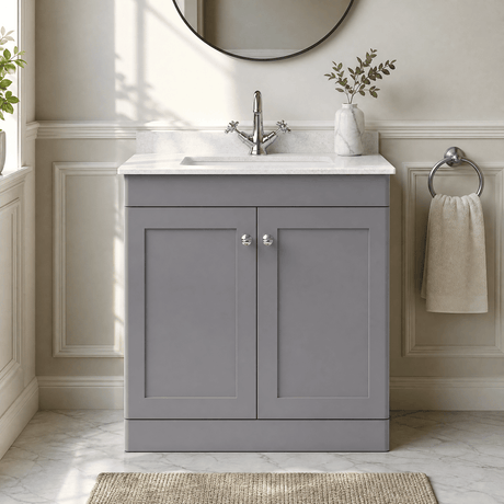 [BFCL226WS1] Swynnerton Traditional 2 Door Floor Standing Vanity Basin Unit with 1 Tap Hole White Marble Worktop and Square Basin, Choice of Size and Colour - Silo