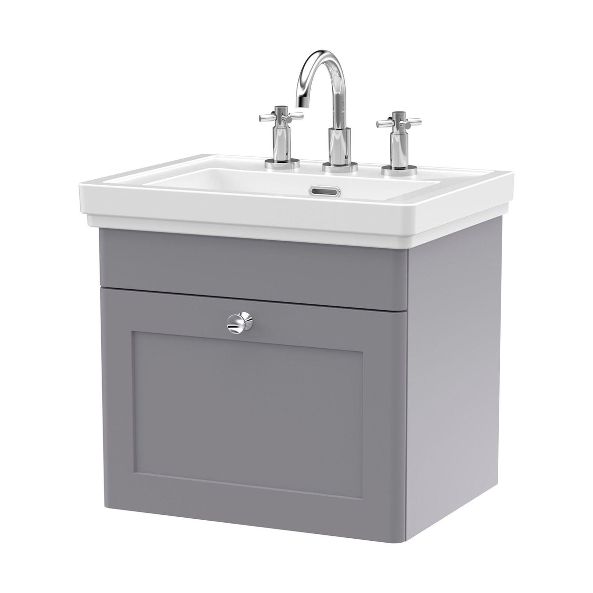 [BFCL291B] Swynnerton Traditional 1 Drawer Wall Hung Vanity Basin Unit with 3 Tap Hole Traditional Fireclay Basin, Choice of Size and Colour - Cutout