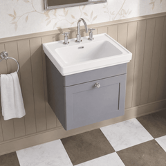 [BFCL291B] Swynnerton Traditional 1 Drawer Wall Hung Vanity Basin Unit with 3 Tap Hole Traditional Fireclay Basin, Choice of Size and Colour