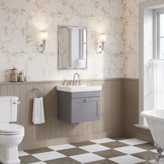 [BFCL291B] Swynnerton Traditional 1 Drawer Wall Hung Vanity Basin Unit with 3 Tap Hole Traditional Fireclay Basin, Choice of Size and Colour