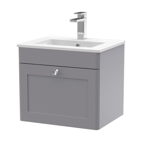 [BFCL291C] Swynnerton Traditional 1 Drawer Wall Hung Vanity Unit with Minimalist Basin, Satin Grey, 500mm - Cutout