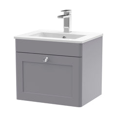 [BFCL291C] Swynnerton Traditional 1 Drawer Wall Hung Vanity Basin Unit with 1 Tap Hole Minimalist Ceramic Basin, Choice of Size and Colour - Cutout