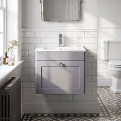 [BFCL291C] Swynnerton Traditional 1 Drawer Wall Hung Vanity Basin Unit with 1 Tap Hole Minimalist Ceramic Basin, Choice of Size and Colour