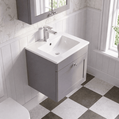 [BFCL291C] Swynnerton Traditional 1 Drawer Wall Hung Vanity Basin Unit with 1 Tap Hole Minimalist Ceramic Basin, Choice of Size and Colour