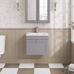 [BFCL291C] Swynnerton Traditional 1 Drawer Wall Hung Vanity Basin Unit with 1 Tap Hole Minimalist Ceramic Basin, Choice of Size and Colour - Silo