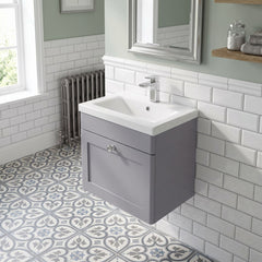 [BFCL291D] Swynnerton Traditional 1 Drawer Wall Hung Vanity Unit with Mid-Edge Basin, 500mm, Choice of Colour