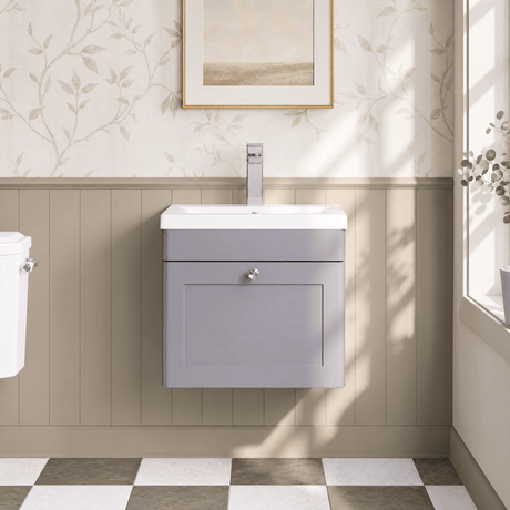 [BFCL291D] Swynnerton Traditional 1 Drawer Wall Hung Vanity Unit with Mid-Edge Basin, 500mm, Choice of Colour - Silo