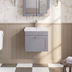 [BFCL291E] Swynnerton Traditional 1 Drawer Wall Hung Vanity Unit with Thin Edge Basin, Choice of Size and Colour - Silo