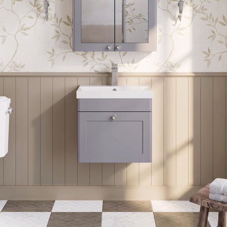 [BFCL291E] Swynnerton Traditional 1 Drawer Wall Hung Vanity Unit with Thin Edge Basin, Choice of Size and Colour - Silo