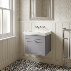 [BFCL291H] Swynnerton Traditional 1 Drawer Wall Hung Vanity Unit with 0 Tap Hole Traditional Fireclay Basin, Choice of Size and Colour