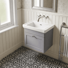 [BFCL291H] Swynnerton Traditional 1 Drawer Wall Hung Vanity Unit with 0 Tap Hole Traditional Fireclay Basin, Choice of Size and Colour