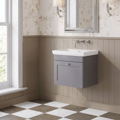 [BFCL291H] Swynnerton Traditional 1 Drawer Wall Hung Vanity Unit with 0 Tap Hole Traditional Fireclay Basin, Choice of Size and Colour