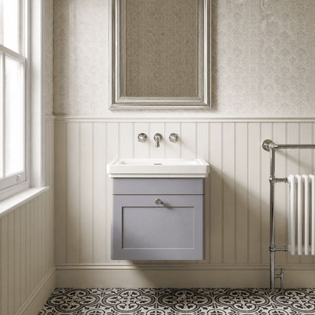 [BFCL291H] Swynnerton Traditional 1 Drawer Wall Hung Vanity Unit with 0 Tap Hole Traditional Fireclay Basin, Choice of Size and Colour - Silo