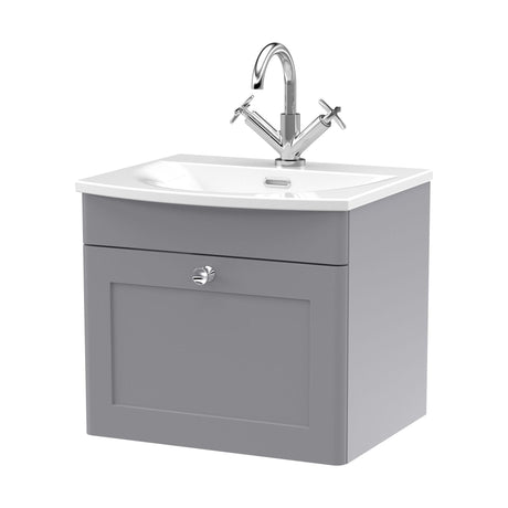 [BFCL291J] Swynnerton Traditional 1 Drawer Wall Hung Vanity Unit with Basin, Satin Grey, 500mm - Cutout