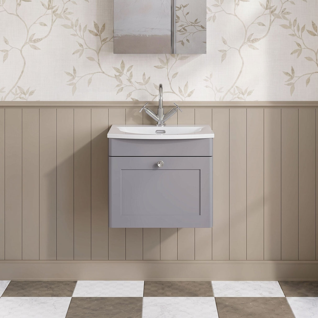 [BFCL291J] Swynnerton Traditional 1 Drawer Wall Hung Vanity Unit with Curved Basin, Choice of Colour