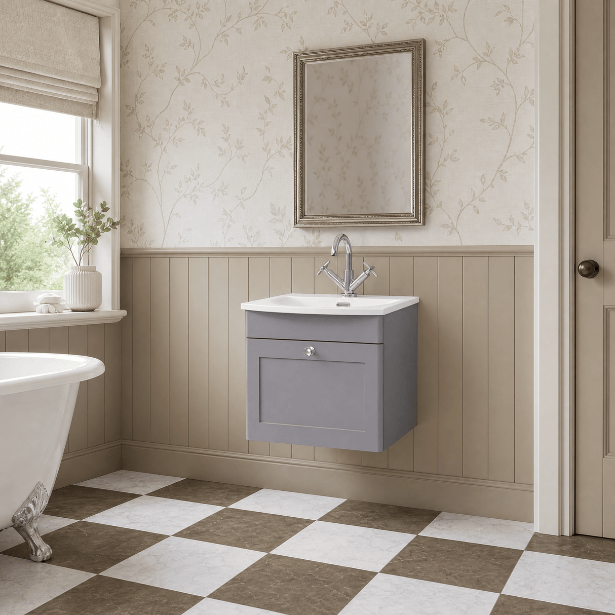 [BFCL291J] Swynnerton Traditional 1 Drawer Wall Hung Vanity Unit with Curved Basin, Choice of Colour