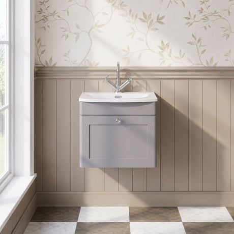 [BFCL291J] Swynnerton Traditional 1 Drawer Wall Hung Vanity Unit with Curved Basin, Choice of Colour - Silo