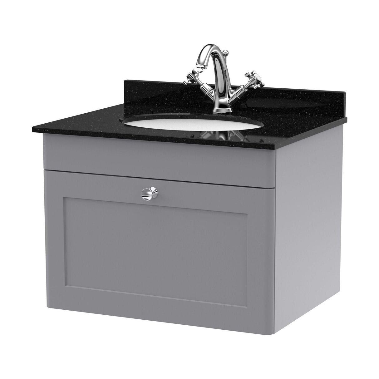 [BFCL294BR1] Swynnerton Traditional 1 Drawer Wall Hung Vanity Unit with Black Marble Worktop and 1 Tap Hole Basin, Choice of Size and Colour - Cutout
