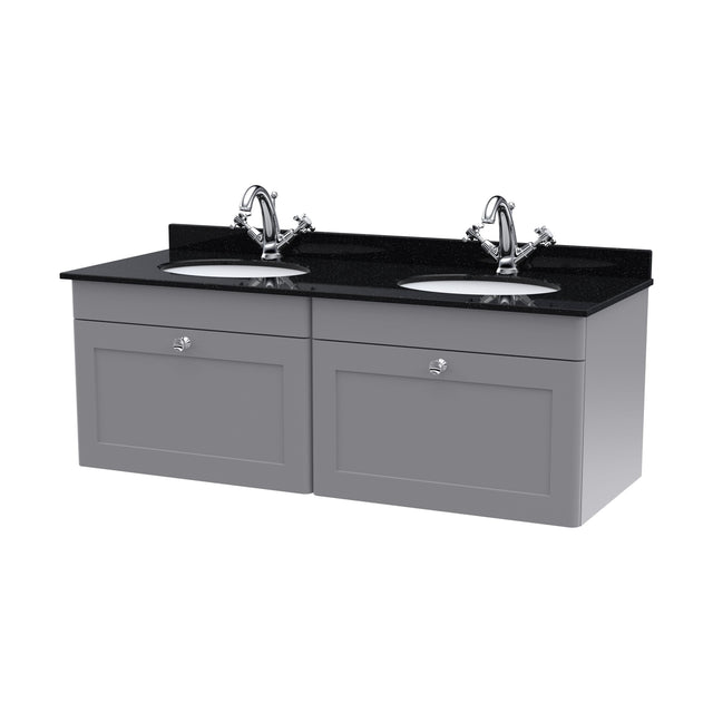 [BFCL294BR2] Swynnerton Traditional 2 Drawer Wall Hung Vanity Unit with Double Marble Basin, Satin Grey, 1200mm - Cutout