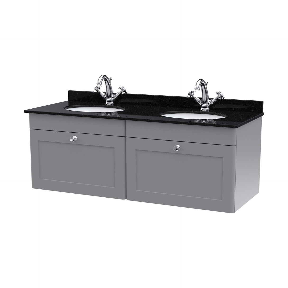 [BFCL294BR2] Swynnerton Traditional 2 Drawer Wall Hung Vanity Basin Unit with Double 1 Tap Hole Black Marble Worktop and Basin, 1200mm, Choice of Colour - Cutout