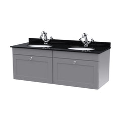 [BFCL294BR2] Swynnerton Traditional 2 Drawer Wall Hung Vanity Basin Unit with Double 1 Tap Hole Black Marble Worktop and Basin, 1200mm, Choice of Colour - Cutout