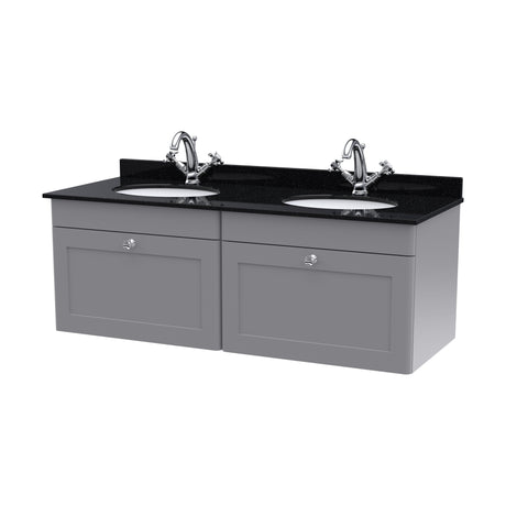 [BFCL294BR2] Swynnerton Traditional 2 Drawer Wall Hung Vanity Basin Unit with Double 1 Tap Hole Black Marble Worktop and Basin, 1200mm, Choice of Colour - Cutout