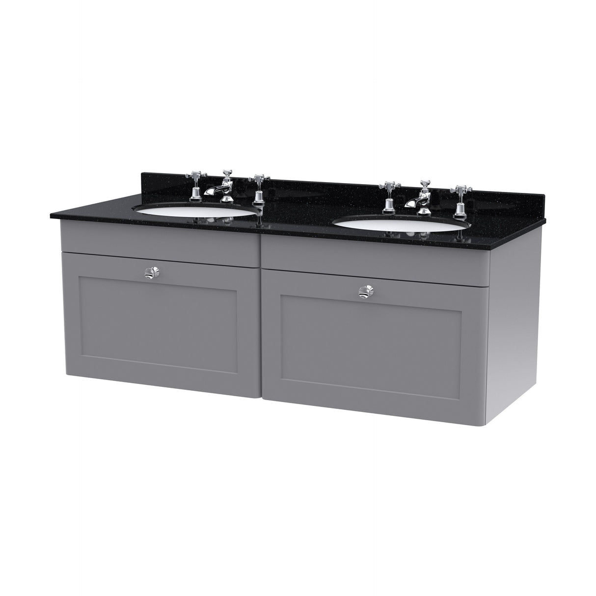 [BFCL294BR6] Swynnerton Traditional 2 Drawer Wall Hung Vanity Basin Unit with Double 3 Tap Hole Black Marble Worktop and Basin, 1200mm, Choice of Colour - Cutout